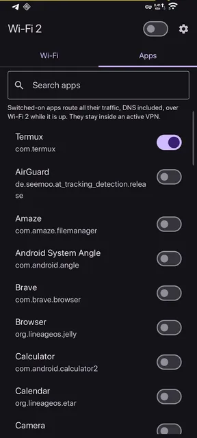 Apps tab. Search, then switch on the apps that use the second link.