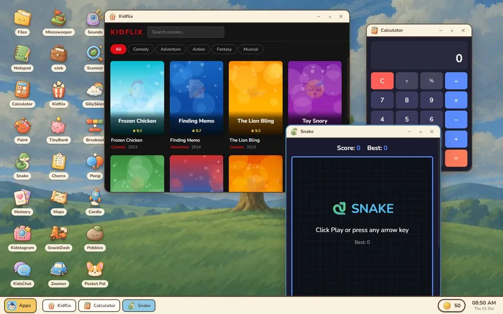 Runs in any browser from a single HTML file, here on a desktop.
