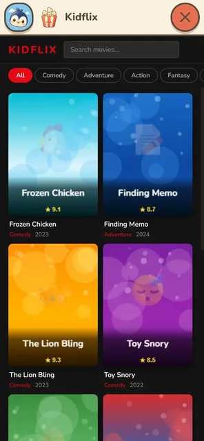 Kidflix, the pretend streaming app.