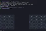 Split board over a terminal, rendered from the keyboard's own layout files in the Dracula theme. The middle of the screen stays free for the app.