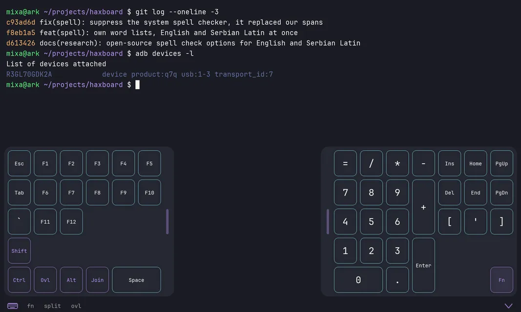Fn layer. F1 to F12 on the left half, numeric pad and navigation cluster on the right.